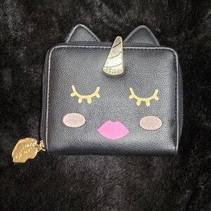 Betsey Johnson Black Unicorn Cat Zip Wallet Luv Betsey